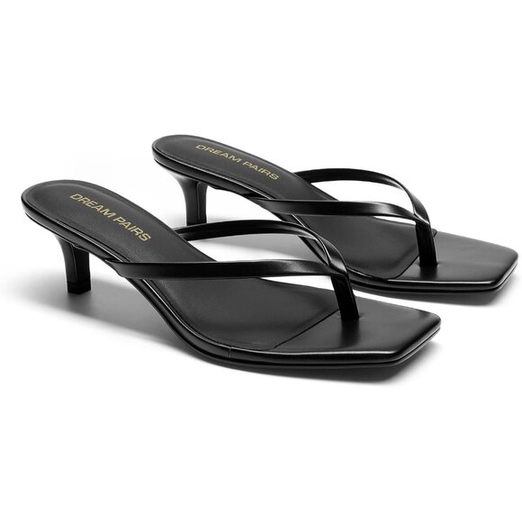 Dream Pairs Women Black Faux Leather  Square Open Toe  Low Heels Sandals Shoes - Picture 3 of 8